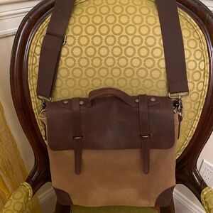 Men leather and brown canvas hobo style bag